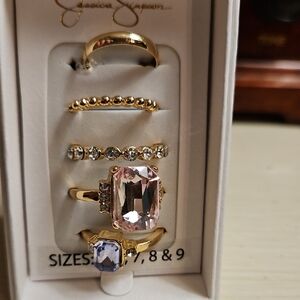 Elegant Gold and Pink Ring Set